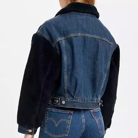 Levi's Premium Denim Sherpa Bomber Jacket Cocoon Trucker Quilted